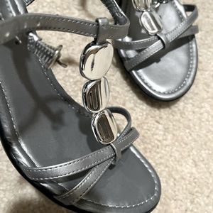 Silver Gray dress shoes. Very stylish with comfortable wedge heel,